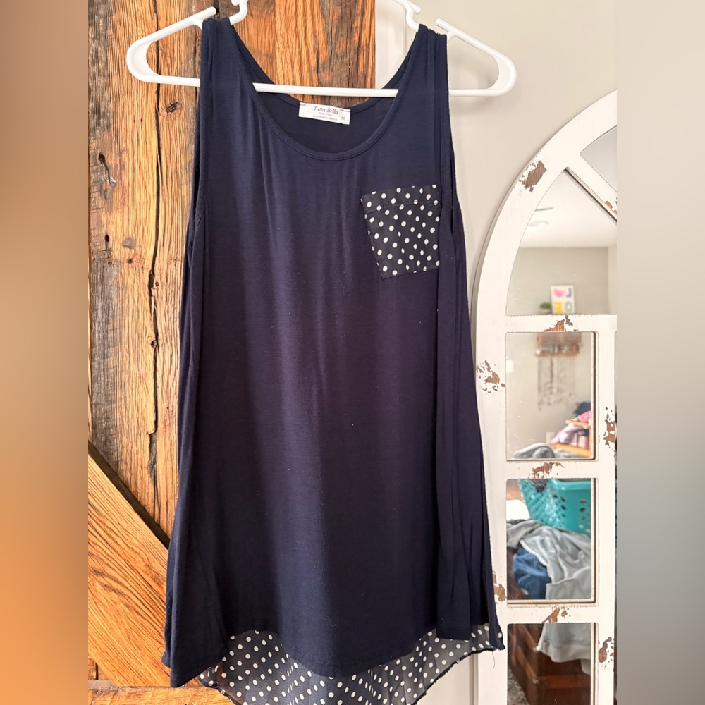 Ritt’s Bella maternity Navy Tank Top with Polka Dot Details